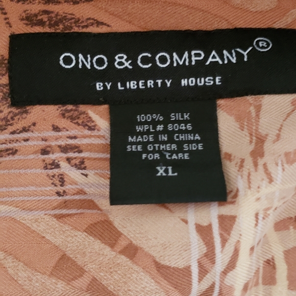 Mens 100 % Silk XL Ono & Company Lightweight Button up shirt Rust/Cream Color - Picture 4 of 5